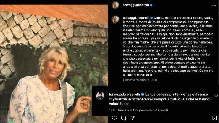 Antonella Clerici lutto mamma Selvaggia 